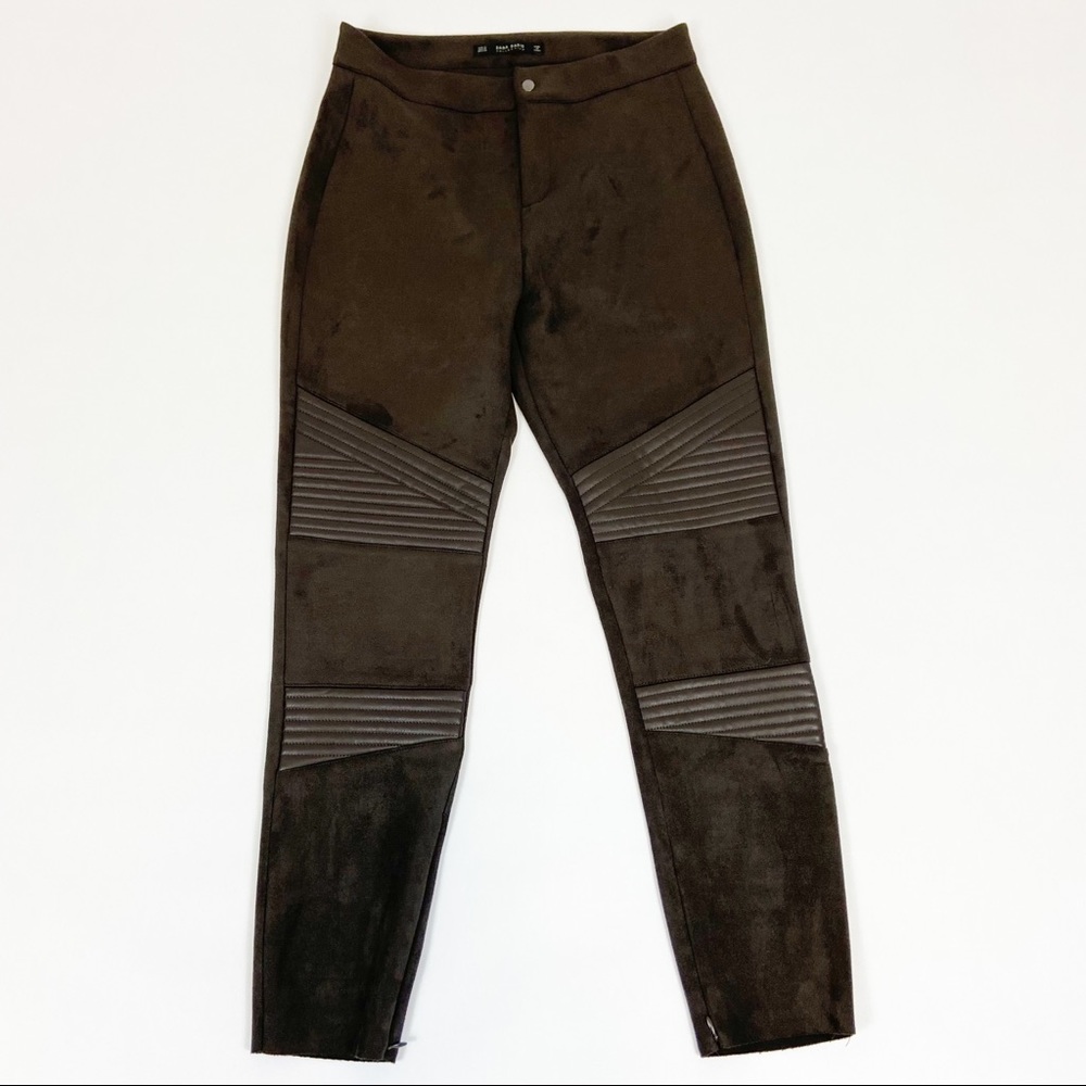 Zara Basics Faux Suede Moto Pants Brown Size M/28